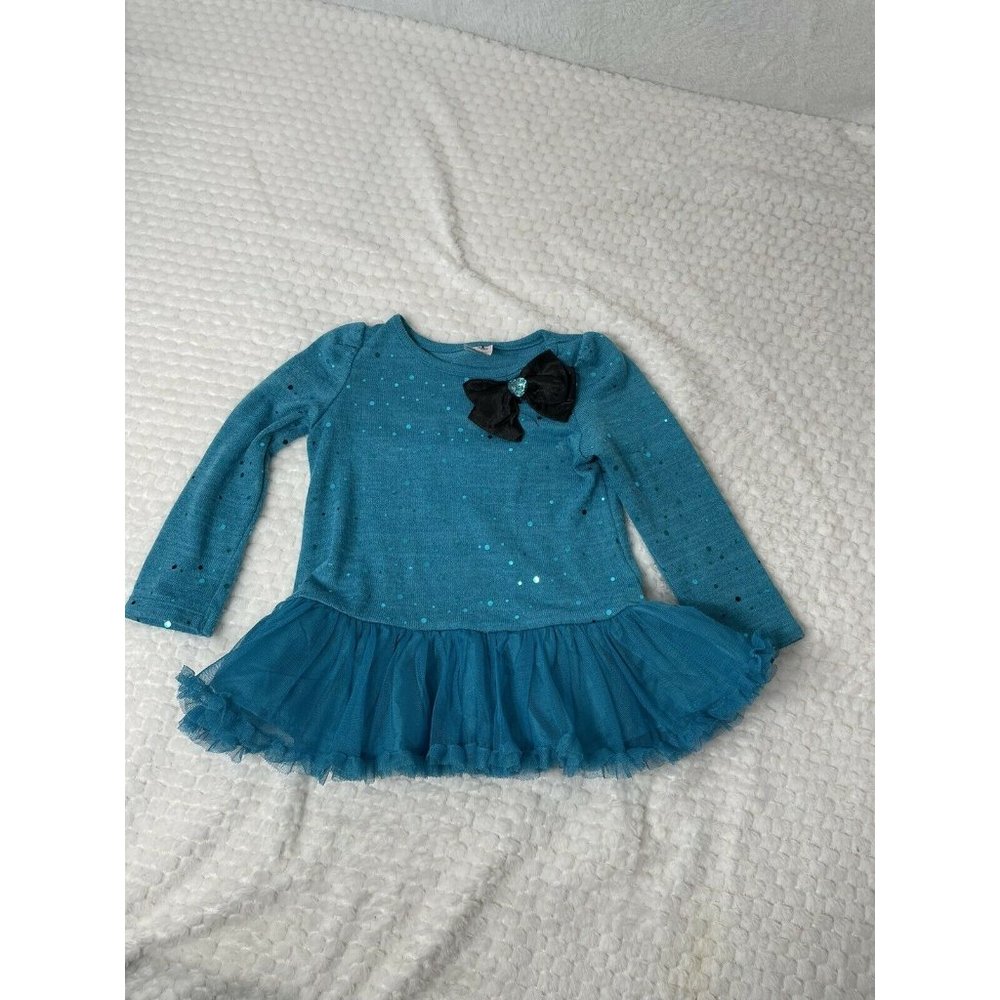 Swiggles Girls 2T Blue Special Occasion Dress~Tulle Skirt Sequin Top Bow Sparkle